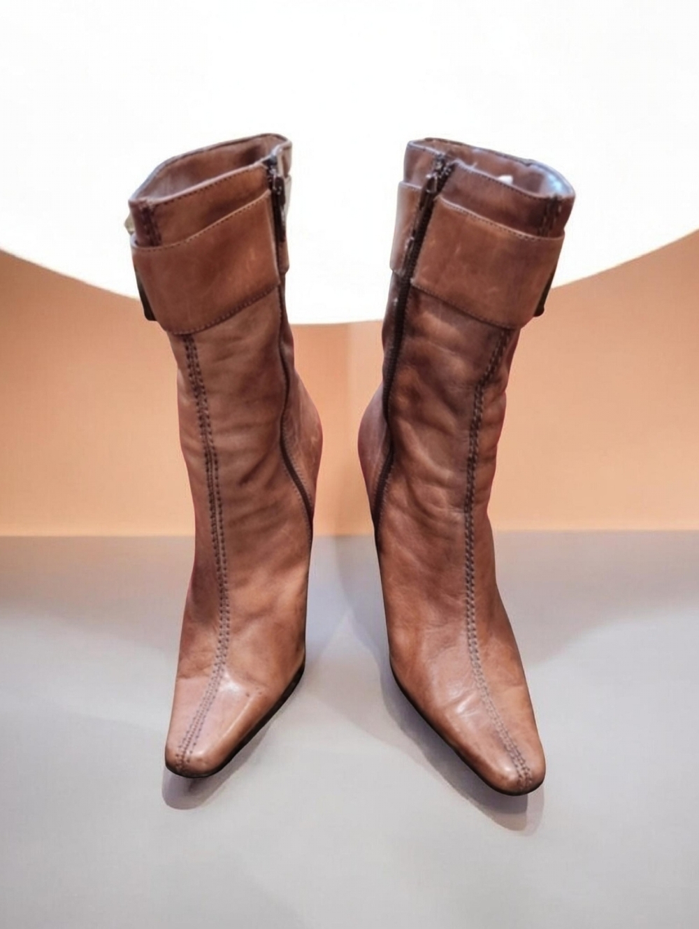 Vintage Bakers Daisy Cognac Leather Buckle Boots Y2K Square Toe Size 6.5